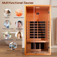 1 Person Extendable FAR Infrared Sauna for Home, Hemlock Wood Low EMF 6 Carbon Heaters Indoor Saunas with LED Lights, Bluetooth Speaker, Digital Control Panel, and Seating Bench — product view 4