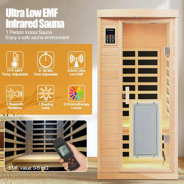 1-Person Far Infrared Sauna with Door Heating Plate