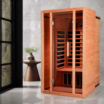 2 Person Extendable FAR Infrared Sauna for Home, Hemlock Wood Low EMF 6 Carbon Heaters Indoor Saunas with LED Lights, Bluetooth Speaker, Digital Control Panel, and Seating Bench — product view 3
