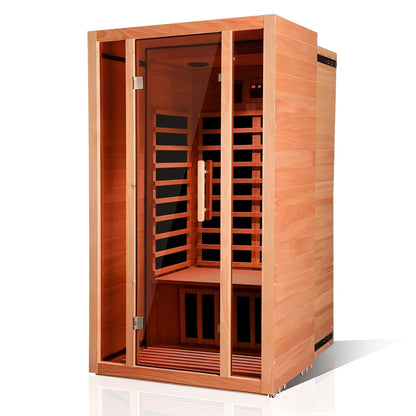 2 Person Extendable FAR Infrared Sauna for Home, Hemlock Wood Low EMF 6 Carbon Heaters Indoor Saunas with LED Lights, Bluetooth Speaker, Digital Control Panel, and Seating Bench — product view 8