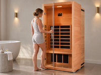 1 Person Extendable FAR Infrared Sauna for Home, Hemlock Wood Low EMF 6 Carbon Heaters Indoor Saunas with LED Lights, Bluetooth Speaker, Digital Control Panel, and Seating Bench — Lifestyle
