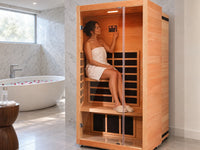 1 Person Extendable FAR Infrared Sauna for Home, Hemlock Wood Low EMF 6 Carbon Heaters Indoor Saunas with LED Lights, Bluetooth Speaker, Digital Control Panel, and Seating Bench — Lifestyle